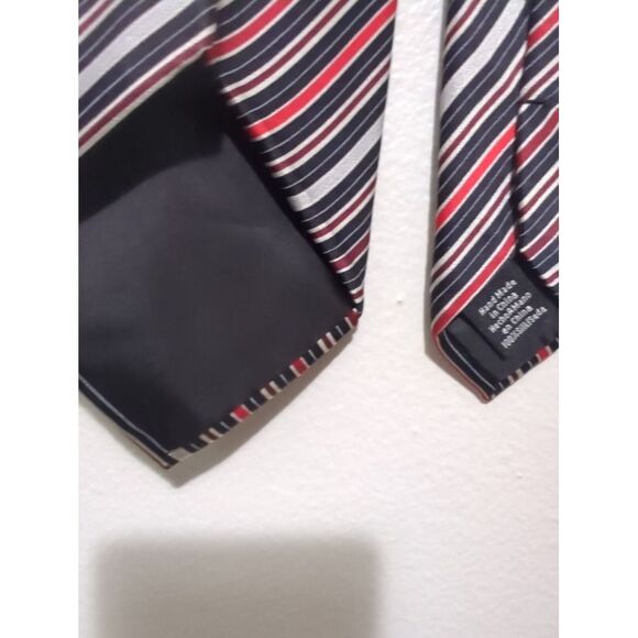 Croft & Barrow Mens Silk Red Black White Stripes Necktie‎ - Picture 4 of 5